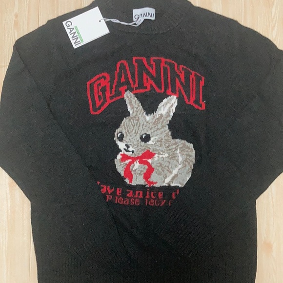 Women’s Black rabbit Pattern Ganni logo sweater size Medium